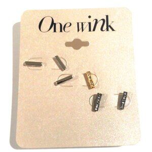 One Wink Bar Stud Earrings Set - Gold, Silver, Gunmetal Elegant Women's Jewelry